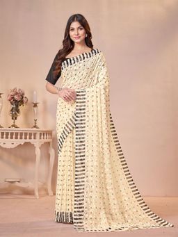 Garden VARELI - Beige Printed Viscose Saree Without Blouse