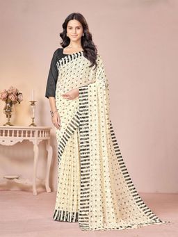 Garden VARELI - Beige Printed Viscose Saree Without Blouse