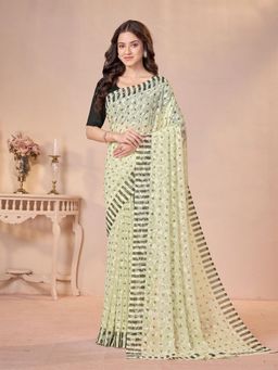 Garden VARELI - Olive Printed Viscose Saree Without Blouse