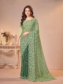 Garden VARELI - Green Floral Viscose Saree Without Blouse
