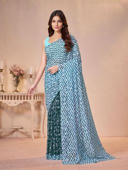 Garden VARELI - Teal Floral Viscose Saree Without Blouse