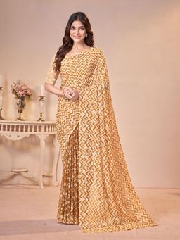 Garden VARELI - Brown Floral Viscose Saree Without Blouse