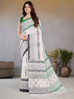 Garden VARELI - Green Printed Viscose Saree Without Blouse