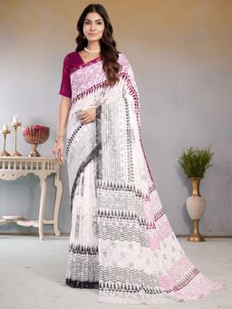 Garden VARELI - Magenta Printed Viscose Saree Without Blouse
