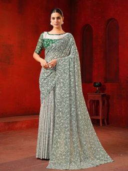 Garden VARELI - Green Printed Viscose Saree Without Blouse