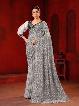 Garden VARELI - Black Printed Viscose Saree Without Blouse