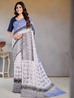 Garden VARELI - Blue Printed Viscose Saree Without Blouse