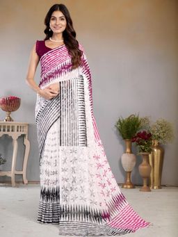 Garden VARELI - Magenta Printed Viscose Saree Without Blouse