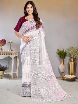 Garden VARELI - Magenta Printed Viscose Saree Without Blouse