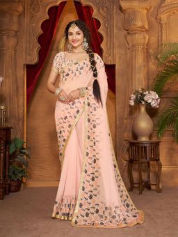 Garden VARELI - Peach Printed Linen Saree Without Blouse