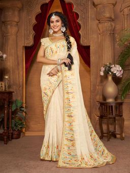 Garden VARELI - Beige Printed Linen Saree Without Blouse