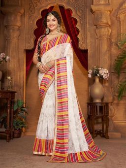 Garden VARELI - Red Printed Linen Saree Without Blouse