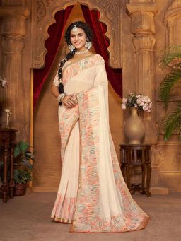 Garden VARELI - Peach Printed Linen Saree Without Blouse