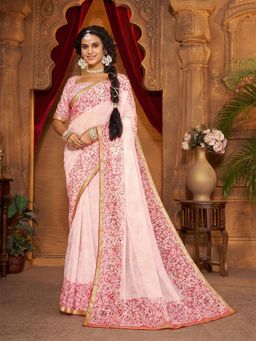 Garden VARELI - Pink Printed Linen Saree Without Blouse