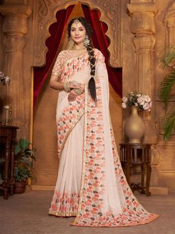 Garden VARELI - Beige Printed Linen Saree Without Blouse