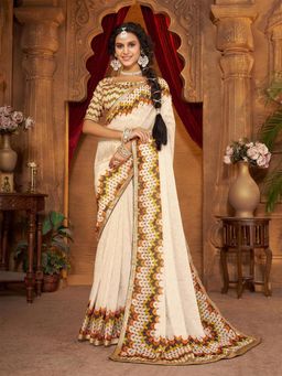 Garden VARELI - Beige Printed Linen Saree Without Blouse