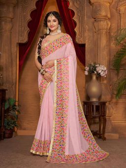 Garden VARELI - Pink Printed Linen Saree Without Blouse