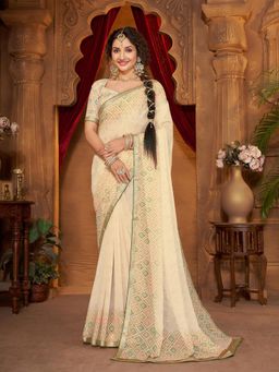 Garden VARELI - Beige Printed Linen Saree Without Blouse