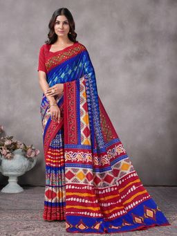 Garden VARELI - Blue Printed Silk Saree Without Blouse