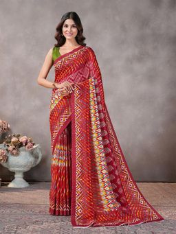 Garden VARELI - Maroon Geometric Silk Saree Without Blouse