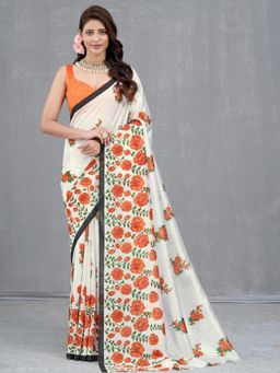 Garden VARELI - Orange Floral Silk Saree Without Blouse