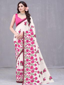 Garden VARELI - Pink Floral Silk Saree Without Blouse