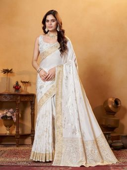 Garden VARELI - White Floral Viscose Saree Without Blouse