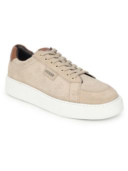 Guess - Men Beige Monogram Lace-Up Enrik Sneakers