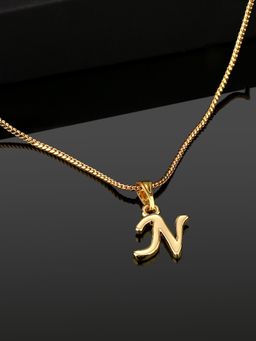 Estele - Valentine Gift - Gold Plated Initial N Letter Pendant for Women
