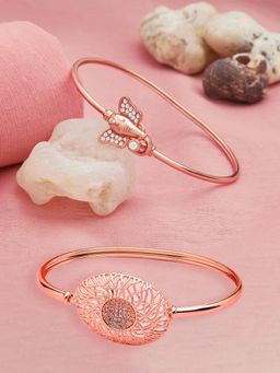 Zaveri Pearls - Set of 2 Rose Gold Cubic Zirconia Brass Kada Bracelets-ZPFK13462