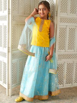PSPeaches - Girls Yellow Lehenga Choli with Dupatta