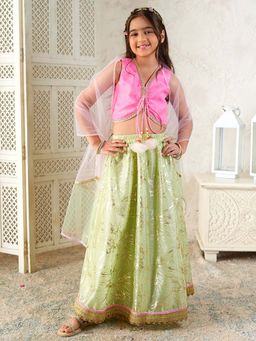 PSPeaches - Girls Pink Lehenga Choli with Dupatta
