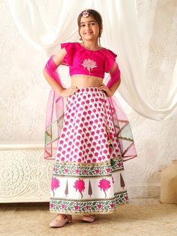PSPeaches - Girls Pink Lehenga Choli with Dupatta