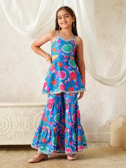 PSPeaches - Girls Blue Kurta and Sharara