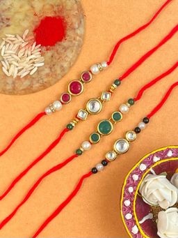 Karatcart - Rakhi for Brother Gold Plated Handmade Kundan Rakhi Combo