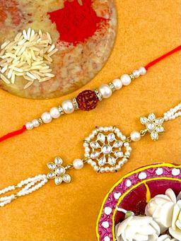 Karatcart - Gold Plated Handmade Kundan Bhaiya Bhabhi Rakhi Roli & Chawal Combo