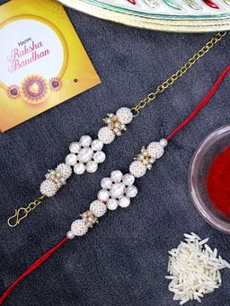 Karatcart - Gold Plated Handmade Floral Kundan Bhaiya Bhabhi Rakhi Combo