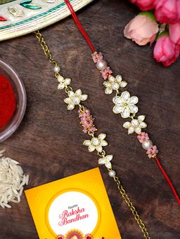 Karatcart - Gold Plated Pink Crystal Handmade Kundan Bhaiya Bhabhi Rakhi Combo