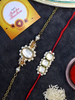 Karatcart - Gold Plated Square Polki Kundan Bhaiya Bhabhi Rakhi Combo