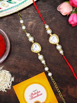 Karatcart - Gold Plated Pearl and Polki Kundan Bhaiya Bhabhi Rakhi Combo