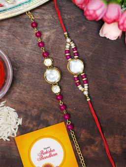 Karatcart - Gold Plated Pink Beads Round Polki Kundan Bhaiya Bhabhi Rakhi Combo