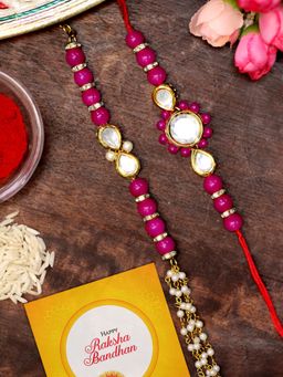 Karatcart - Gold Plated Pink Beads Polki Kundan Bhaiya Bhabhi Rakhi Combo