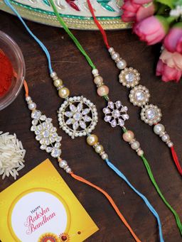 Karatcart - Rakhi for Brother Gold Plated Handmade Kundan Rakhi with Roli & Chawal