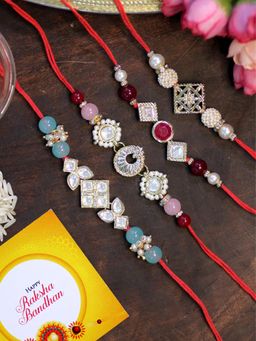 Karatcart - Rakhi for Brother Gold Plated Handmade Kundan Rakhi with Roli & Chawal