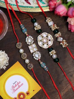 Karatcart - Rakhi for Brother Gold Plated Handmade Kundan Rakhi with Roli & Chawal