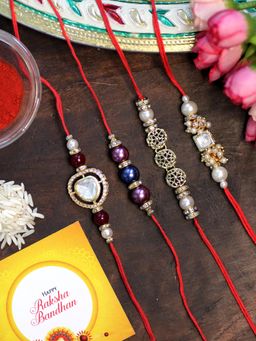 Karatcart - Rakhi for Brother Gold Plated Handmade Polki Kundan Rakhi with Roli & Chawal