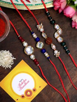 Karatcart - Rakhi for Brother Gold Plated Handmade Polki Kundan Rakhi with Roli & Chawal