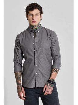 Snitch - Charcoal Grey Plain Full Sleeves Slim Casual Shirt for Men