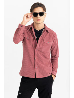 Snitch - Pink Textured Full Sleeves Relaxed Casual Overshirt for Men