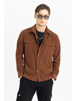 Snitch - Brown Textured Full Sleeves Relaxed Casual Overshirt for Men